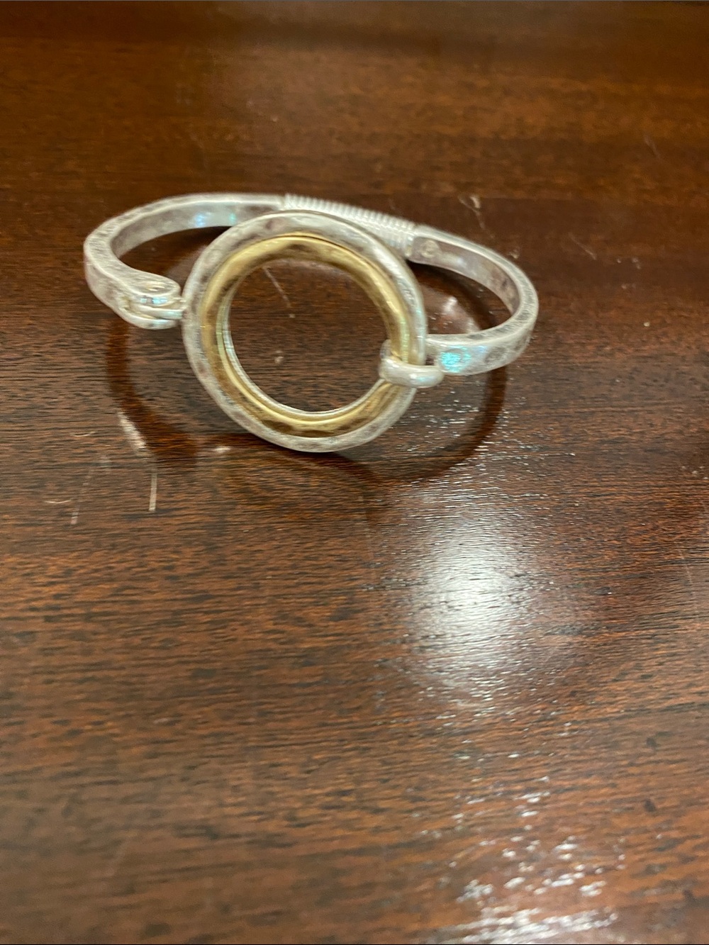 Two-Tone Circle Cuff Bracelet - Silver and Gold